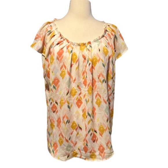 LC LAUREN CONRAD Top Flutter Sleeve Abstract Pleated Scoop Neck Peach X-Large - Picture 1 of 8